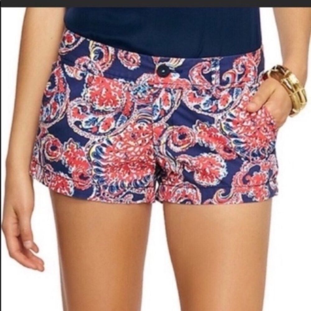 Lilly Pulitzer Navy and Coral Paisley Bermuda Shorts